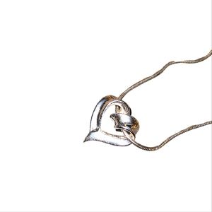 Vintage Sterling Silver Ribbon Heart Pendant Necklace